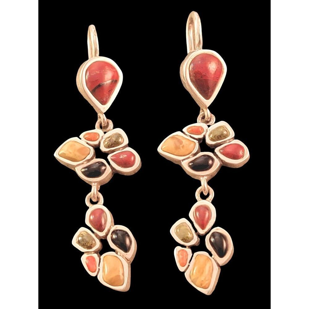 Barse Multi Stone Freeform Natural Stone and Sterling Dangle Drop Earrings NEW